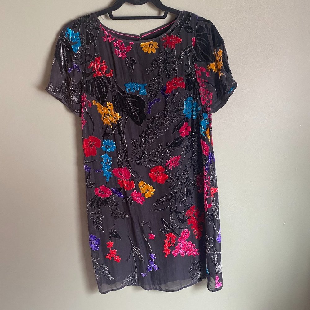 Maeve Velvet Floral Multicolor Shift Dress, US Size 4